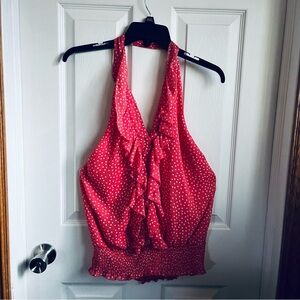 Elegant Red Ruffle Halter Blouse